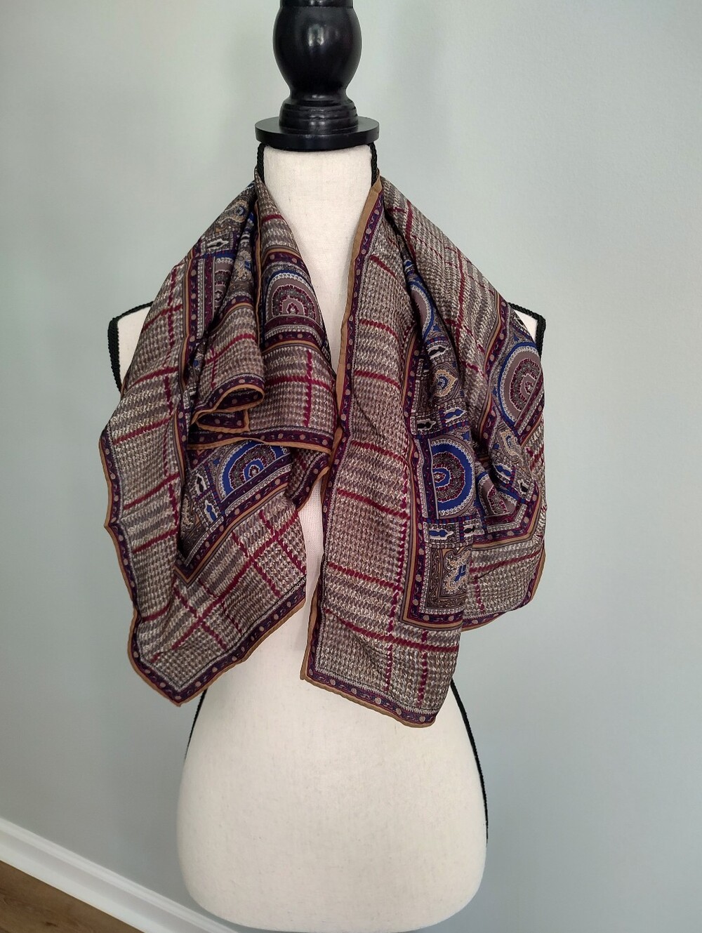 Vintage Liz Claiborne Silk Scarf Cranberry Brown Academia Preppy Classic
